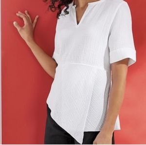 SOFT SURROUNDINGS KALEENA WHITE GUAZE ASYMMETRICAL HEM TOP